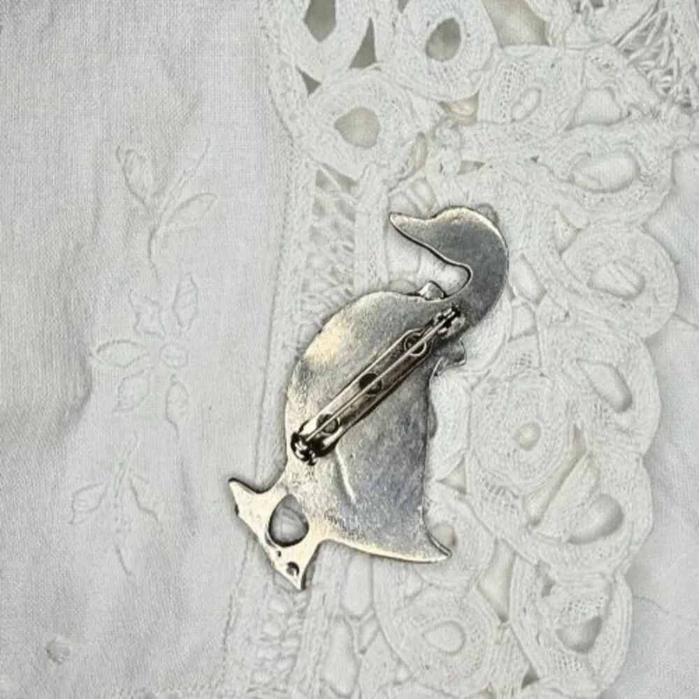 Vintage Pewter Goose Duck Brooch Pin Silver Tone Figural Bird Cottagecore 2.5”